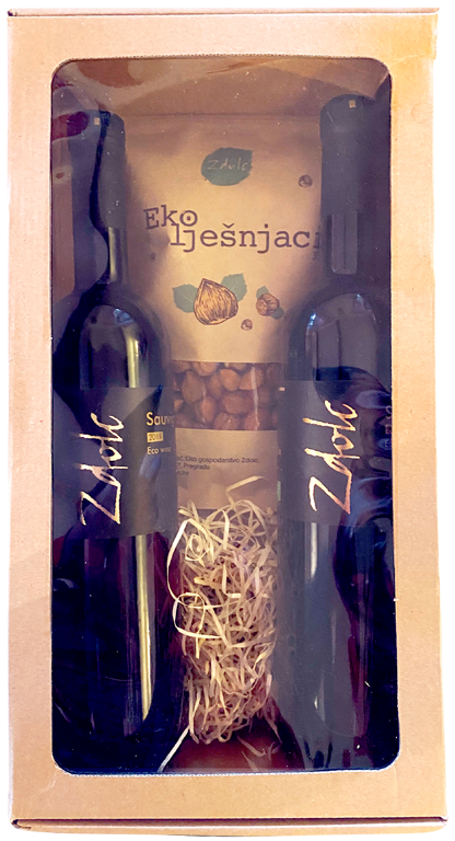 Iskoristite poklon posebnu ponudu vinarije Zdolc - akcija za samo 180,00 kn - 1xSauvignon blanc + 1xGraševina +350g eko lješnjaci u posebnom pakiranju za nadolazeće blagdane